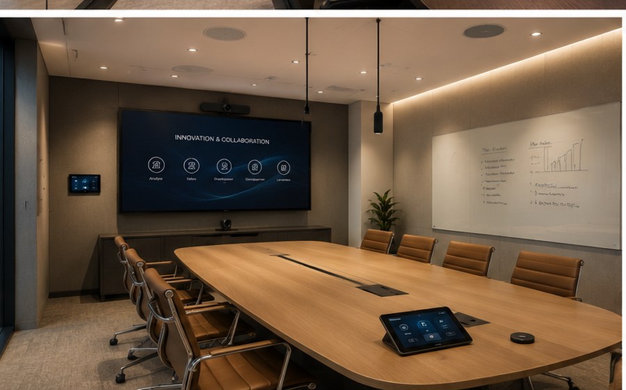 Salle de réunion équipée audiovisuel et contrôle tactile